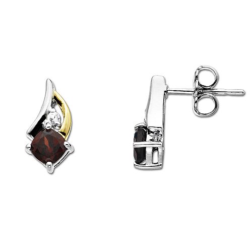 SG Garnet and White Topaz Earrings in 14K Yellow Gold and Sterling Silver