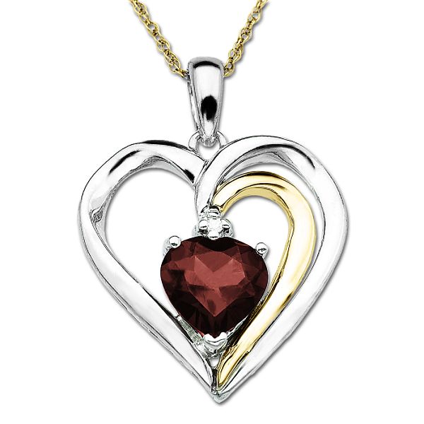 SG Garnet and Diamond Accent Heart Pendant in 14K Gold & Sterling Silver