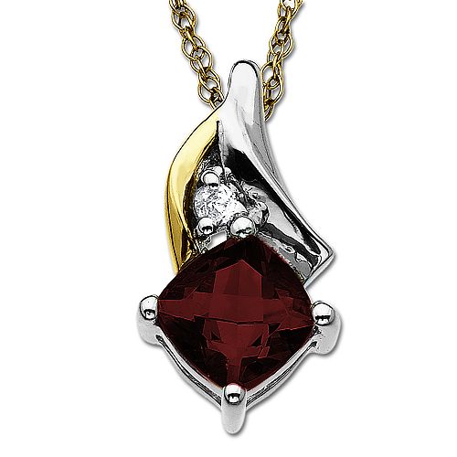 SG Garnet and White Topaz Pendant in 14K Yellow Gold and Sterling Silver