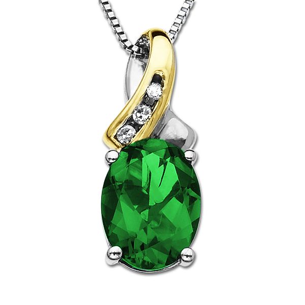 SG Lab Created Emerald and Diamond Accent Pendant in 14K Gold & Sterling Silver