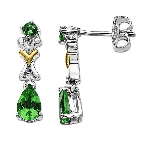 SG Emerald and Diamond Drop Earrings in 14K Yellow Gold and Sterling Silver