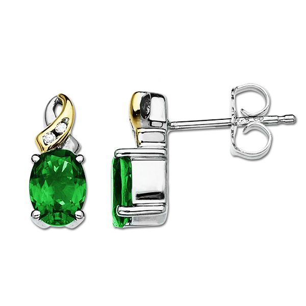 SG Lab Created Emerald and Diamond Accent Earrings in 14K Gold & Sterling Silver