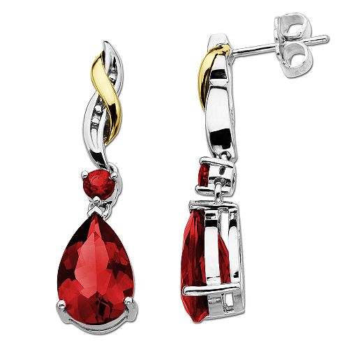 SG Ruby and Diamond Drop Earrings in 14K Yellow Gold and Sterling Silver