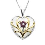 SG Mother of Pearl and Ruby Heart Pendant accented in Diamonds in 14K Yellow Gold