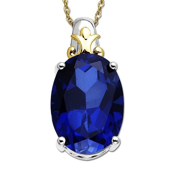 SG Sapphire Pendant in 14K Yellow Gold and Sterling Silver