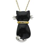 SG Onyx Cat Pendant in 14K Gold & Sterling Silver