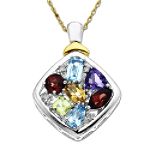 SG Multi-gemstone and Diamond Pendant in 14K Yellow Gold and Sterling Silver