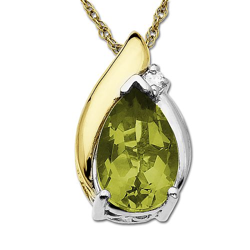 SG Peridot and Diamond Sleek Side Pendant in 14K Yellow Gold and Sterling Silver