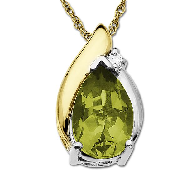 SG Peridot and Diamond Sleek Side Pendant in 14K Yellow Gold and Sterling Silver