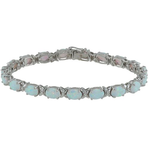 5 ct. t.g.w. Lab Created Opal & Diamond Accent Bracelet in Sterling Silver