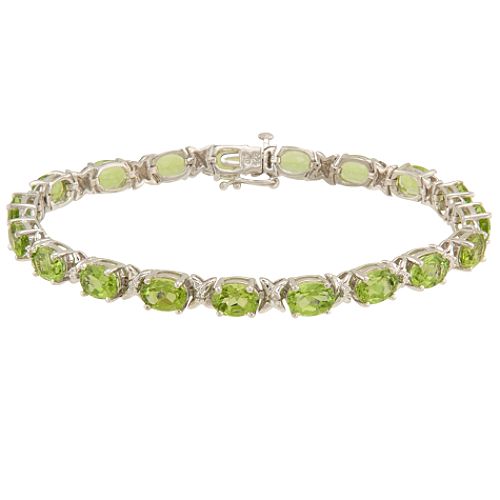 12 ct. t.g.w. Lab Created Peridot & Diamond Accent Bracelet in Sterling Silver