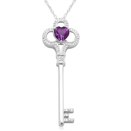 Amethyst & Diamond Accent Key Pendant in Sterling Silver