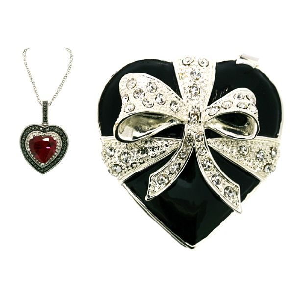 Created Ruby and Black & White Diamond Pendant in Sterling Silver