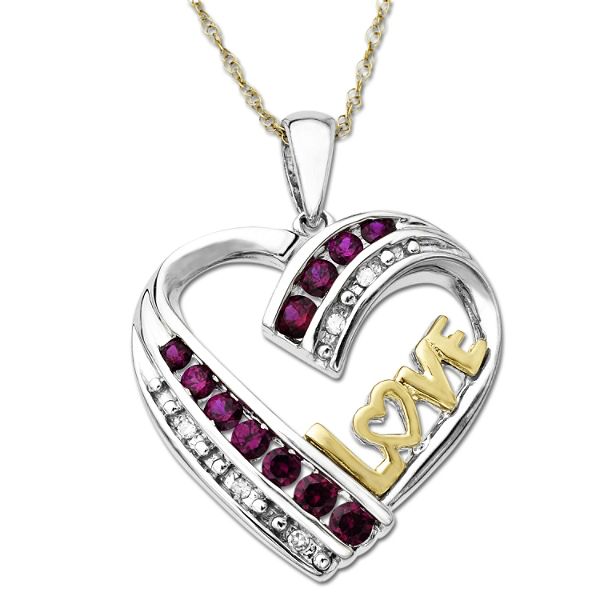 "Created Ruby and Diamond Accent Heart ""Love"" Pendant in