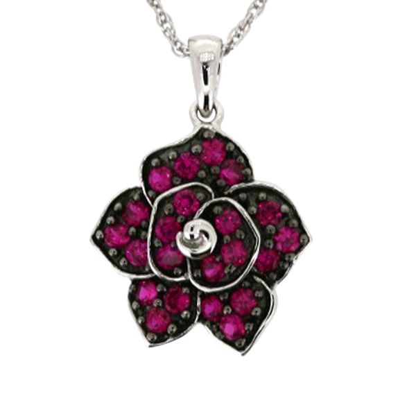 Introductory Offer!.." Created Ruby Flower Pendant in Sterling Silver