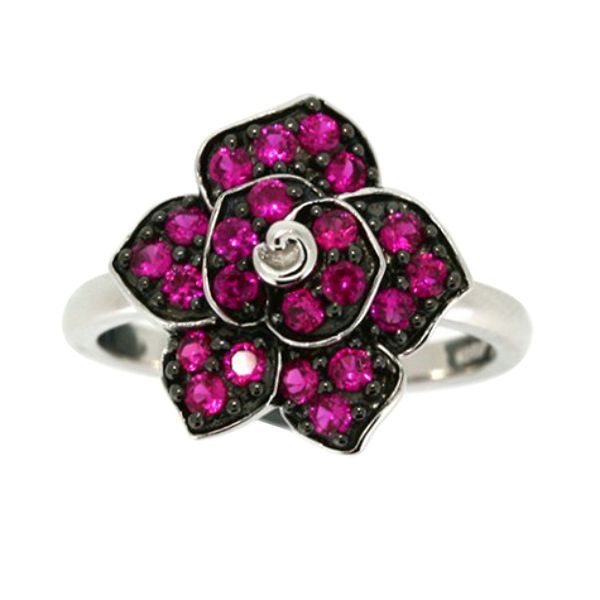 Introductory Offer! Created Ruby Flower Ring in Sterling Silver