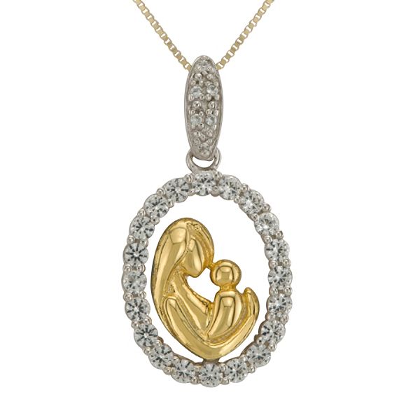Created White Sapphire Mother Pendant in 14K Gold over Sterling Silver