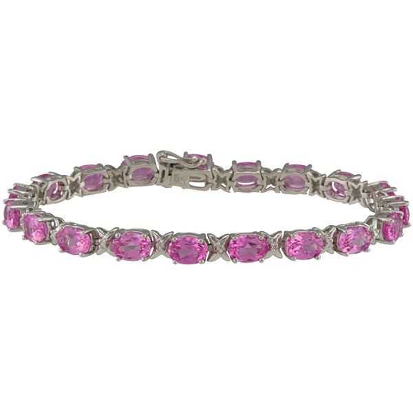Created Pink Sapphire Diamond Bracelet in Sterling Silver