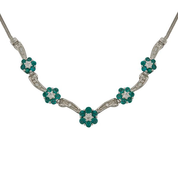 Created Emerald and Sapphire Necklace in Sterling Silver