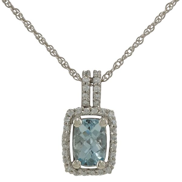 Aquamarine and White Sapphire Cushion-cut Pendant in Sterling Silver