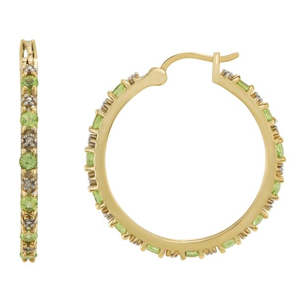 Peridot Hoop Earrings in 14K Gold Over Sterling Silver