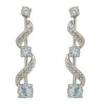 HNJ Inc. Aquamarine and Diamond Swirl Drop Earrings. 10K White Gold