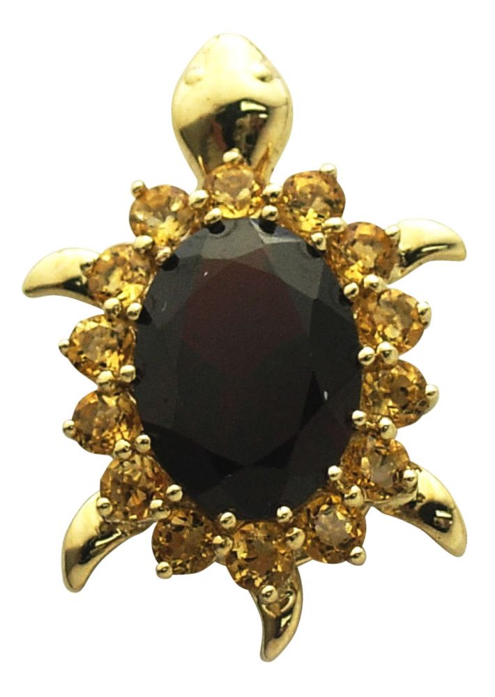 10K Gold Garnet and Citrine Pendant with 18 in. Chain