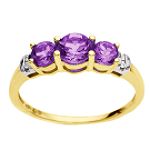 Andin International Amethyst and Diamond 3-Stone Ring. 10K Yellow Gold