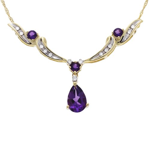 Amethyst and Diamond Pear Teardrop Necklace