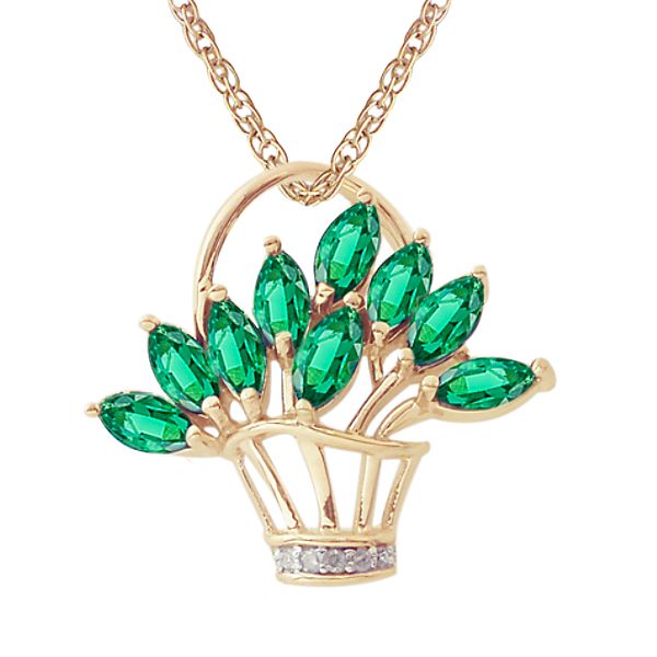 10K Emerald & Diamond Accent Pendant