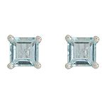 HNJ Inc. Aquamarine Square Cut Stud Earrings. 10K White Gold