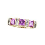 10K Gold Triple Square Amethyst Band with Diamond Accents