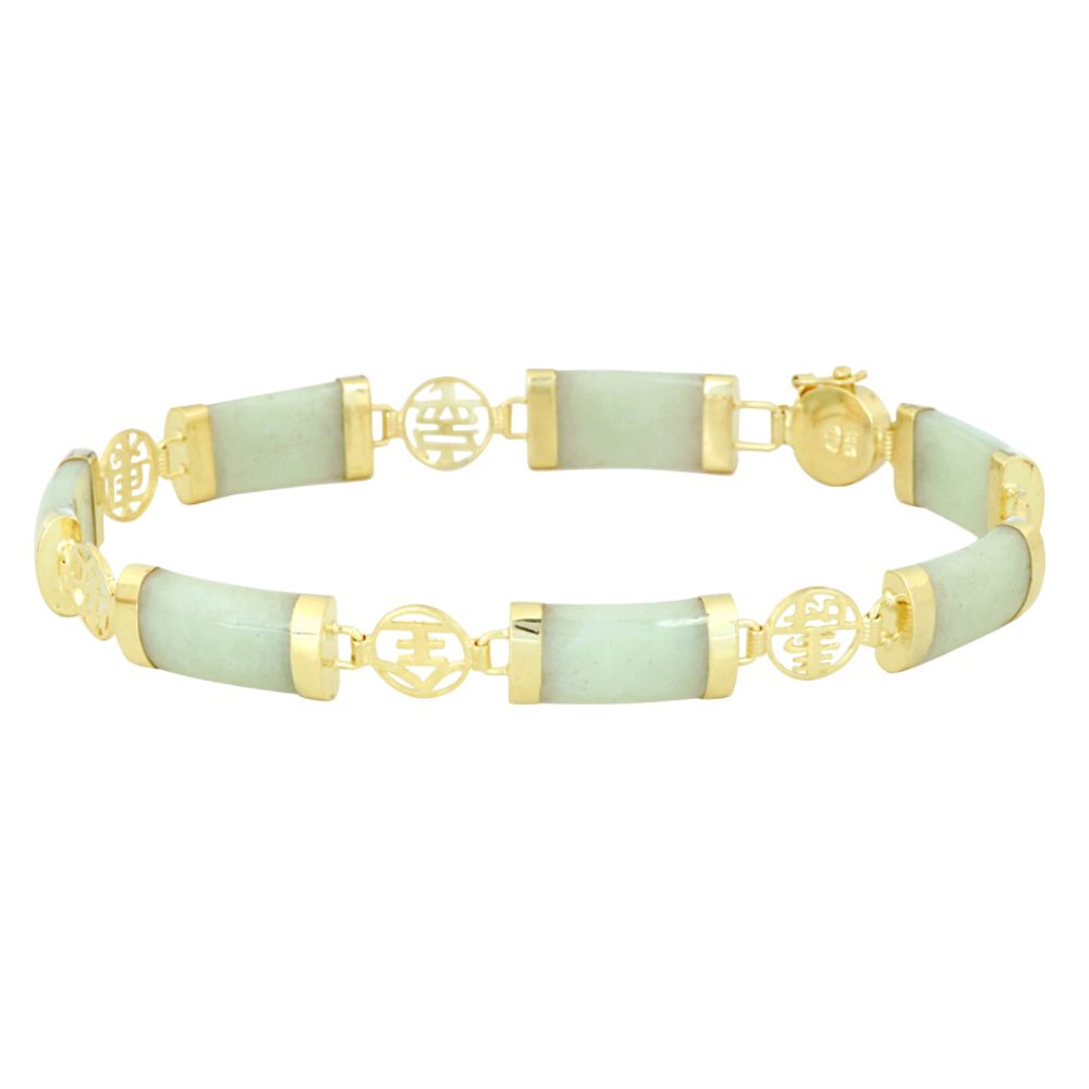 Green Jade Link Bracelet. 10K Yellow Gold