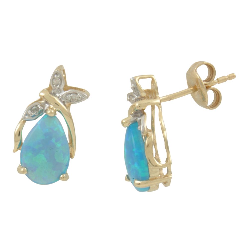 Blue Opal and Diamond Accent Earrings