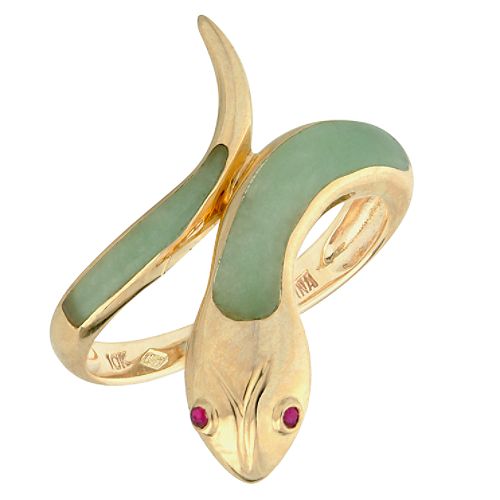 World Pacific Jade and Ruby Snake Ring