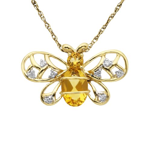 Andin International Citrine Bee Pendant with Diamond Accents