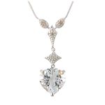 Aquamarine and Diamond Heart Necklace. 10K White Gold