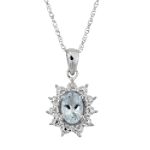 Aquamarine Pendant with Diamond Accents and 18 in. Chain