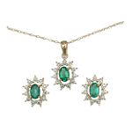 EEAC Inc Emerald and Diamond Accent Earring/Pendant Set
