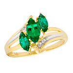 Esco 3-Stone Marquise Emerald and Diamond Ring. 10K Yellow Gold