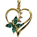 Auragem Emerald and Diamond Heart with Butterfly Pendant. 10K Yellow Gold