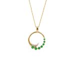 Emerald and Diamond Circle Pendant. 10K Yellow Gold.