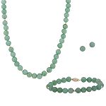 World Pacific Necklace, Earring, and Jade Bead Bracelet Set. 10K Yellow Gold