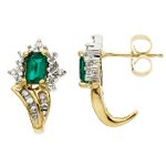 Andin International Emerald and Diamond Stud Earring. 10K Yellow Gold