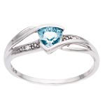 Aquamarine Trillion Diamond Cut Ring Ring. 10K White Gold