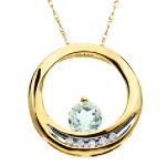 Aquamarine and Diamond Circle Pendant. 10K White Gold