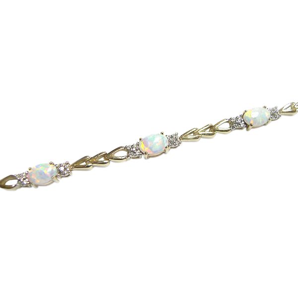 Created Opal and Diamond Accent Bracelet in 10K White Gold
