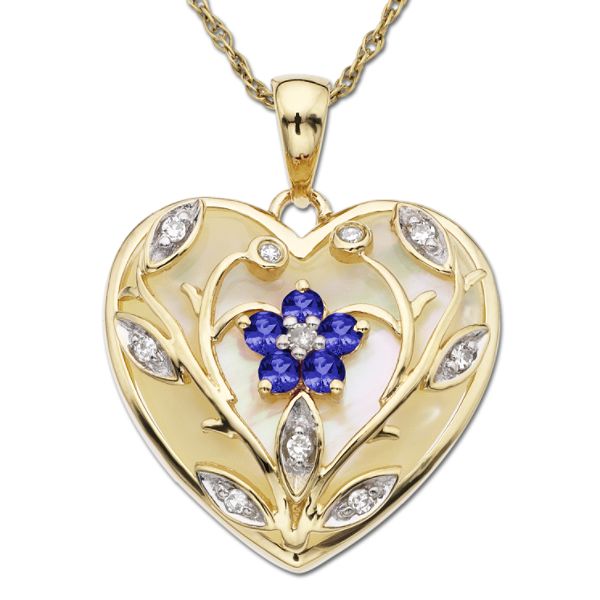10K Sapphire & Mother of Pearl Diamond Accent Heart Pendant