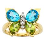 Andin International Blue Topaz and Peridot Butterfly Ring with Diamond Accents