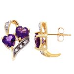 Andin International Amethyst Heart Stud Earrings with Diamond Accents